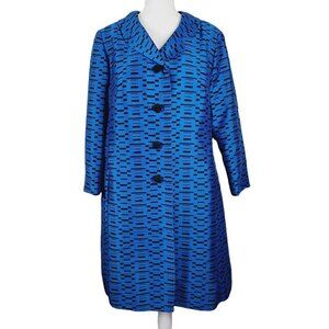 Vtg Grace Taylor Original Tailored Notch Lapel Coat Shiny Cobalt Blue & Black 18